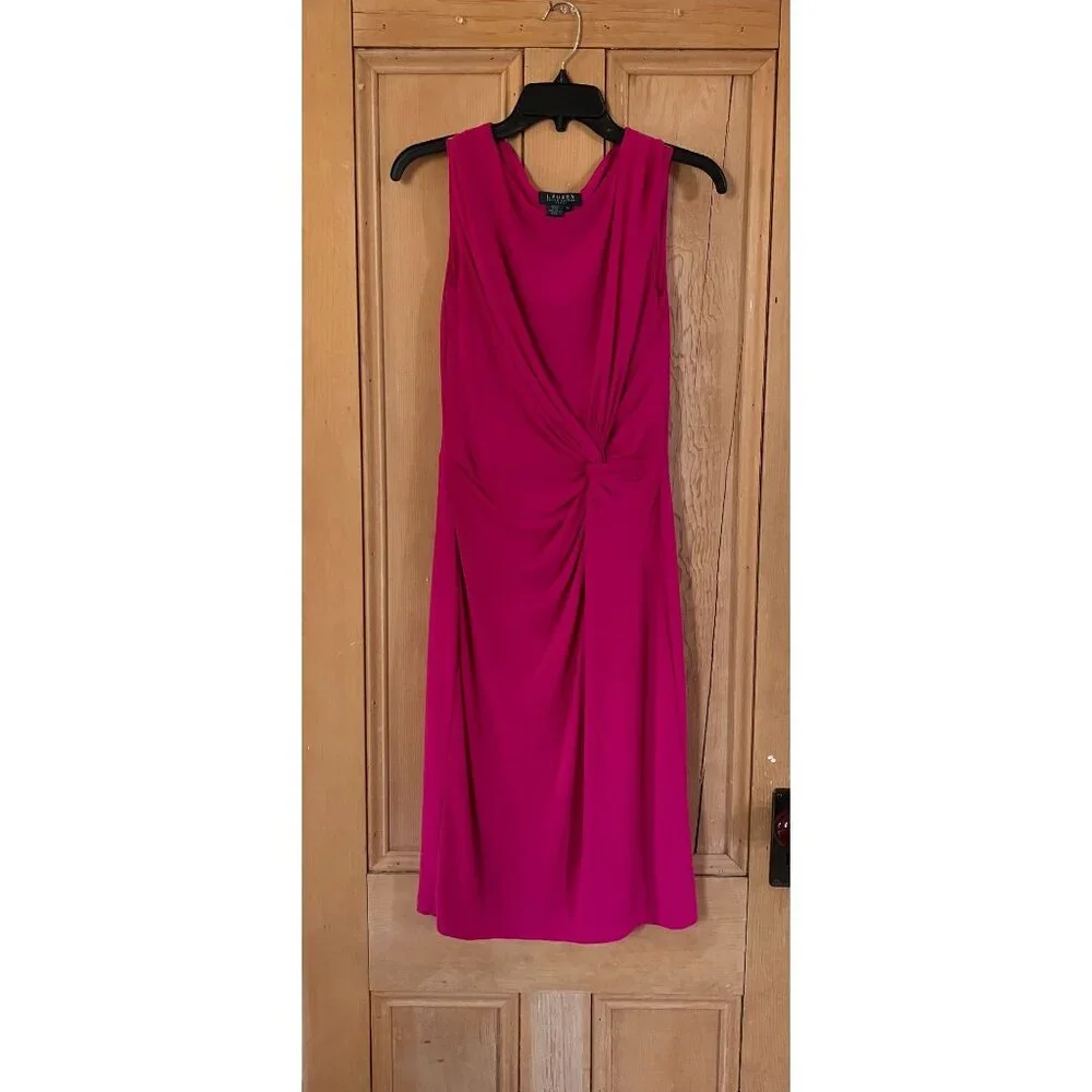 Lauren Ralph Lauren Womens Twist Knot Front Dress Size 10 Pink Magenta SP EXC - Picture 3 of 12